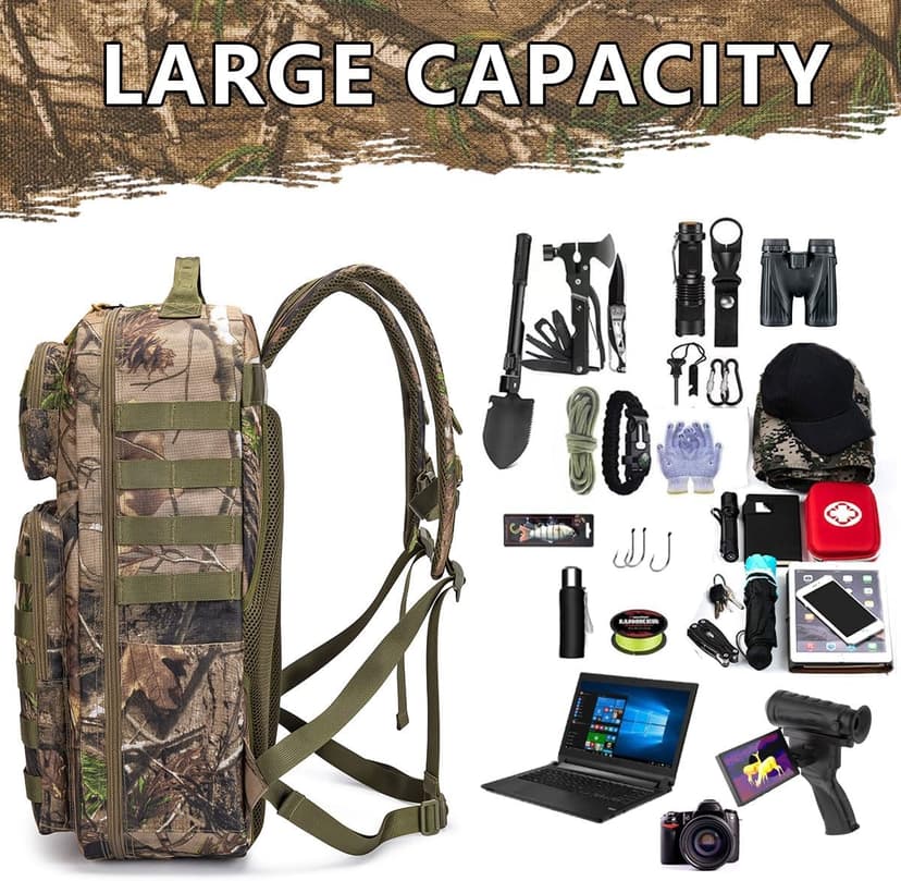 Tactical Camo Backpack for Men Women Waterproof Durable MOLLE Backpack Camping Hunting Emergency Preparedness