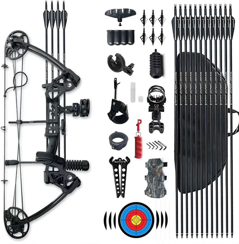 Compound Bow Draw Weight 0-70 Lbs for Pull Beginner and Intermediate Archer Fully Adjustable 19.25"-31" with All Accessories, up to IBO 320 fps,Package with Archery Hunting Equipment New 2024