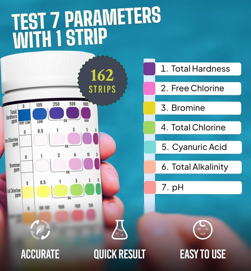 162 Pcs 7-Way Hot Tub, Spa & Pool Test Strips - Accurate Readings in 15 Seconds