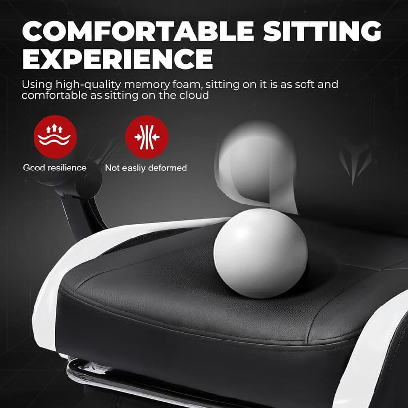 GTPLAYER Gaming Chair High Back Computer Chairs with Foot Rest for Adults, Ergonomic Height Adjustable Recliner Chair 300lbs with Linkage Armrest and Lumbar Support for Home Office, White