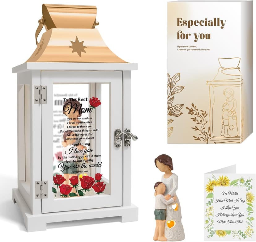 Mothers Day Birthday Gifts for Mom from Son, Mom Gifts from Son - Happy Birthday, Christmas, Valentine's Day Gifts Mom Son Figurine Lantern