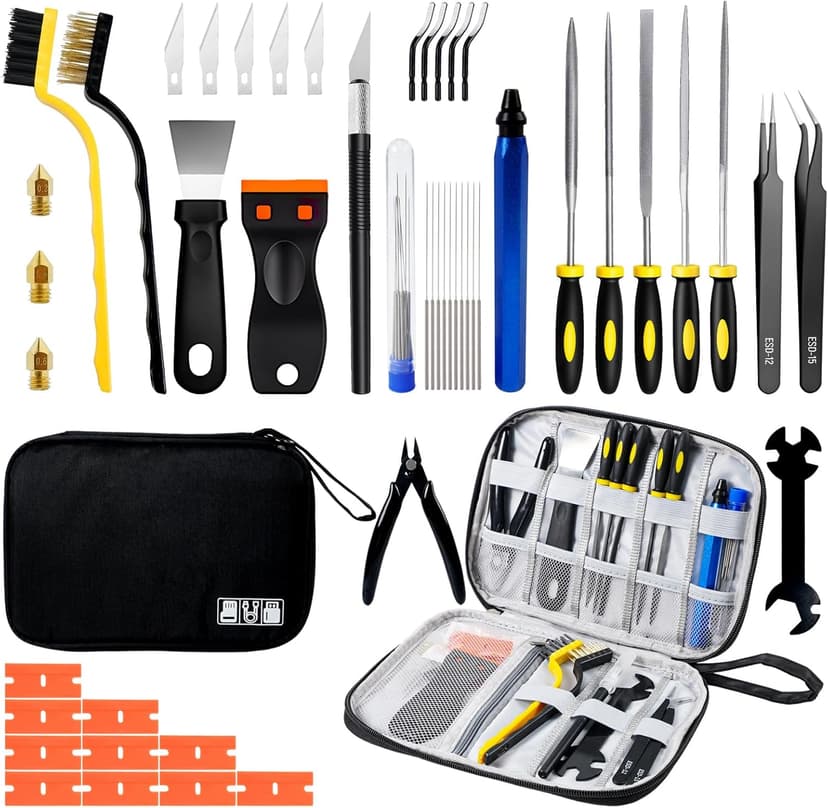 51Pcs 3D Printer Tools Kit,3D Printer Accessories for All FDM/SLA Printers Includes Nozzle Cleaning Tools,deburring Tool,Removal Scrapers,Files,Brushes,Knife,Complete Starter Kit with Storage Case