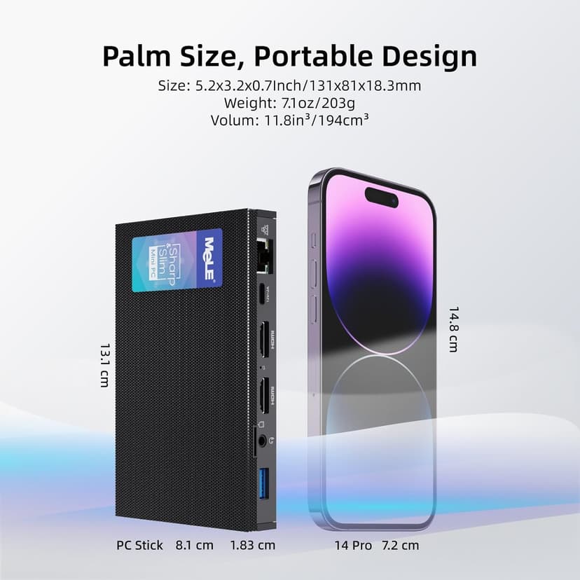 MeLE Fanless Mini PC Quieter3Q 11th Gen N5100 8GB 128GB, Micro Computer WiFi 5 Small Desktop Service with USB-C PD, Gigabit Ethernet, Dual HDMI 4K, Auto Power on, PXE Support M.2 SSD