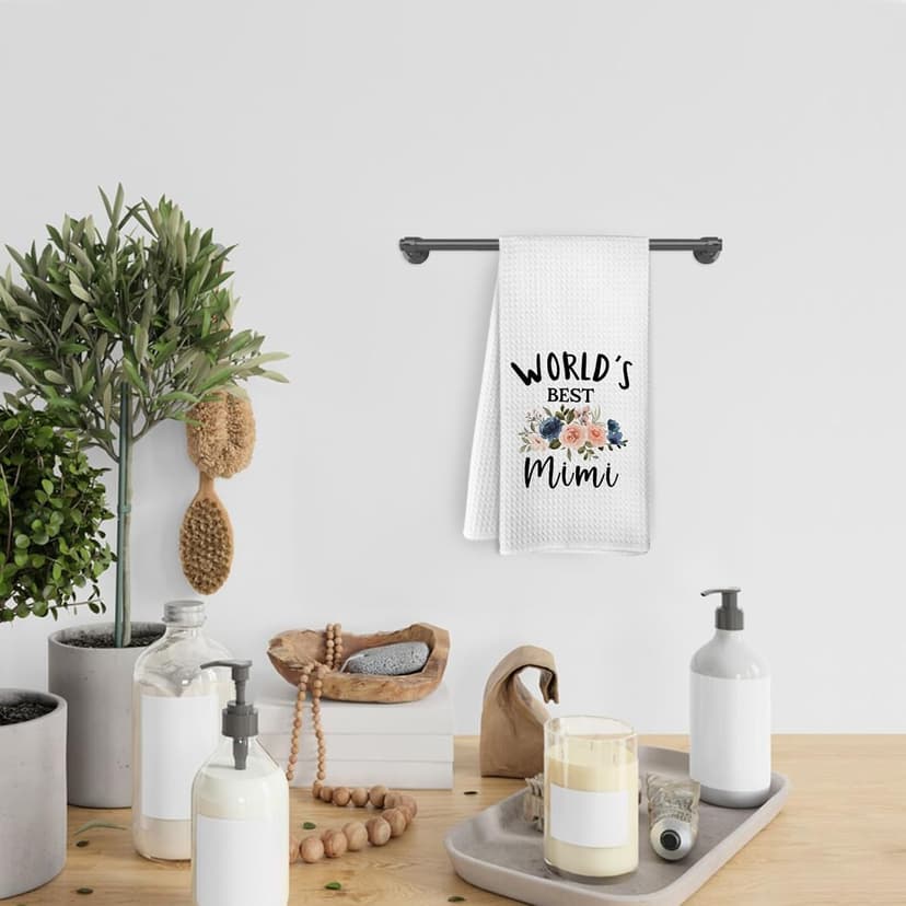FXHANGD World's Best Mimi Kitchen Towels, Mimi Gifts from Grandkids，Mimi Dish Towels, Mothers Day Birthday Gifts for Mimi Grandma, Mimi Decorative Hand Tea Towels for Bathroom Kitchen, 16x24 Inches