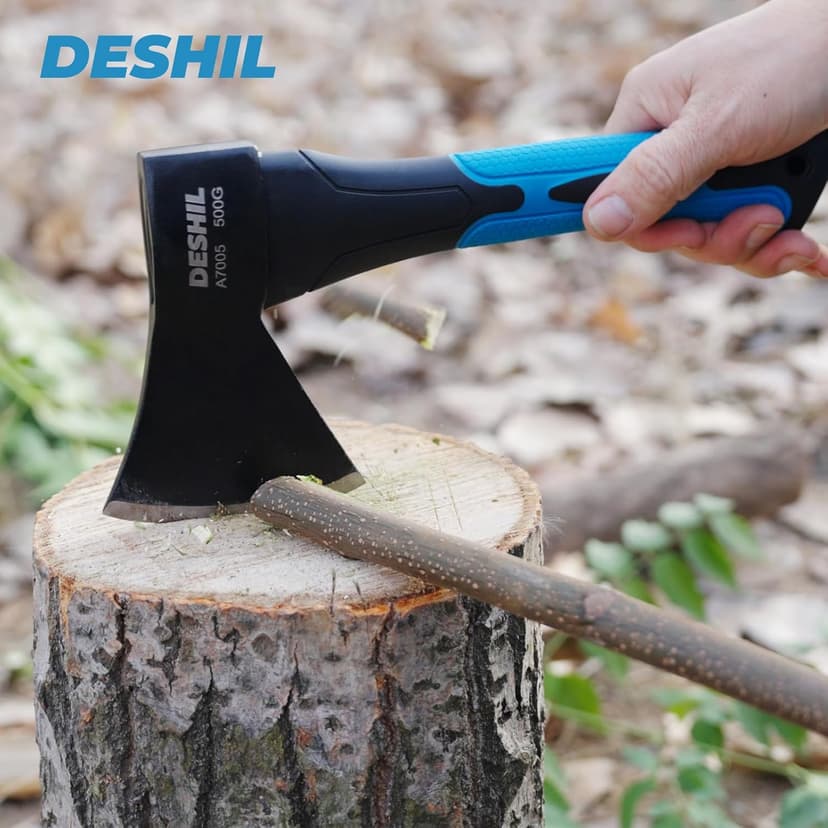 10” Outdoor Hatchet Forged Carbon Steel Heat Treated Hand Tool, Fiberglass Shock Reduction Handle with Anti-Slip Grip, Blue