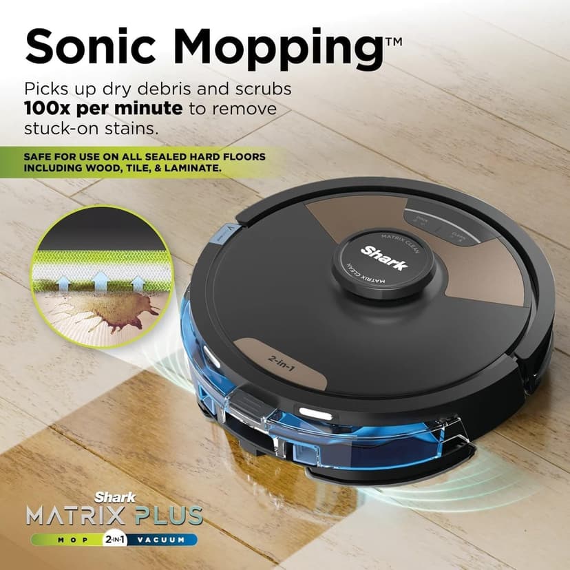 Shark Matrix Plus 2-in-1 Robot Vacuum & Sonic Mop, Home Mapping, HEPA Bagless Self Empty Base with 30-Day Capacity, CleanEdge, for Pet Hair, WiFi, UR2650WS (Renewed)