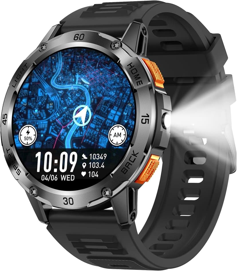 Jooeniok 2026 New Outdoor Compass with Bluetooth Calling and Health Monitoring - 100+ Exercise Modes, Music Playback, Voice Assistant, Waterproof, 1.53-inch Screen, Flashlight for Fitness and Sports