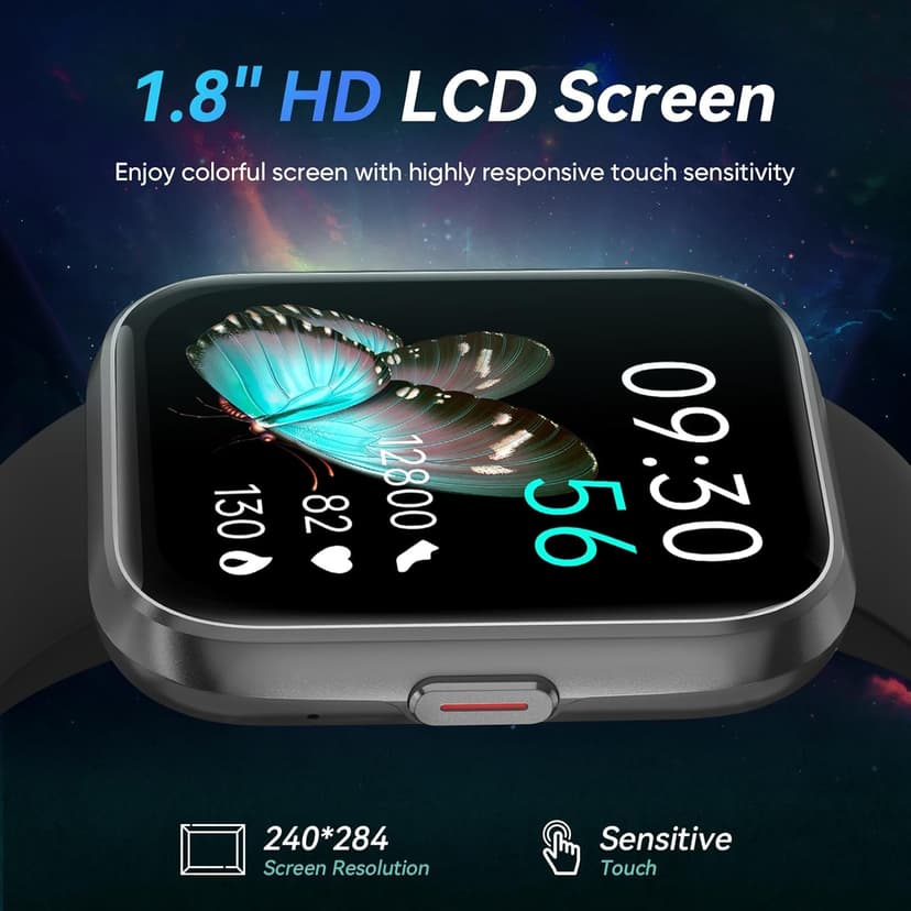 Smart Watches for Men Android & iPhone, 1.8" Alexa Built-in Smartwatches Fitness Tracker Watch with Bluetooth Calls, IP68 Waterproof, Heart Rate/Sleep/SpO2 Monitor, 110 Sport Modes - Black