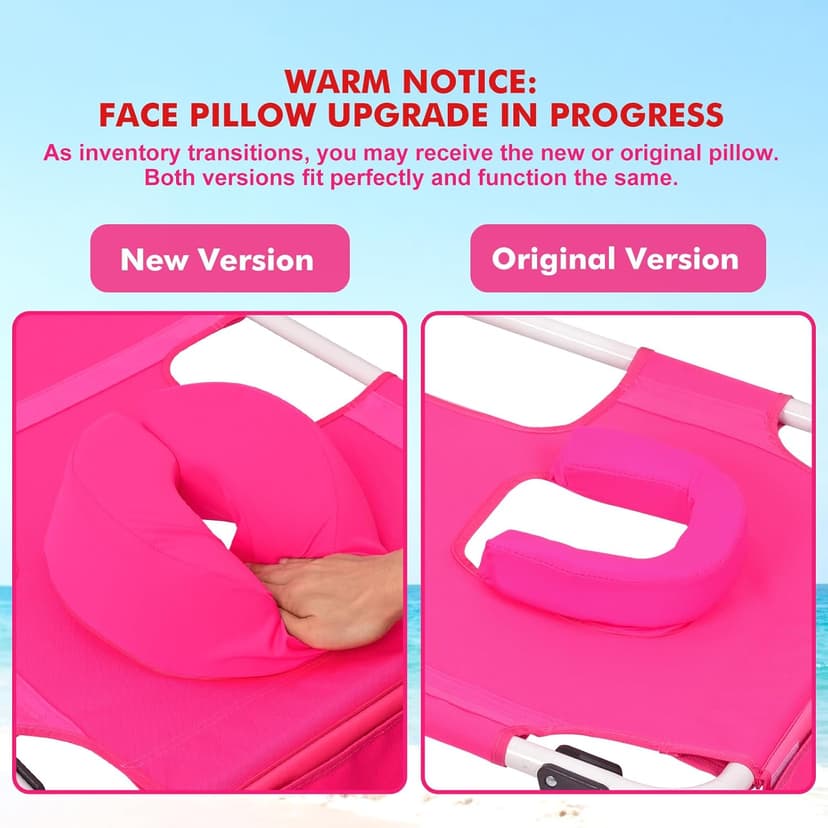 3 in 1 Women Comfort Backpack Beach Tanning Lounge Chair with Cushion Face Hole Softer Padded Adjustable Washable, Layout Sun Chair for Adults Outside Reading Sunbathing Poolside, 6 Position, Pink