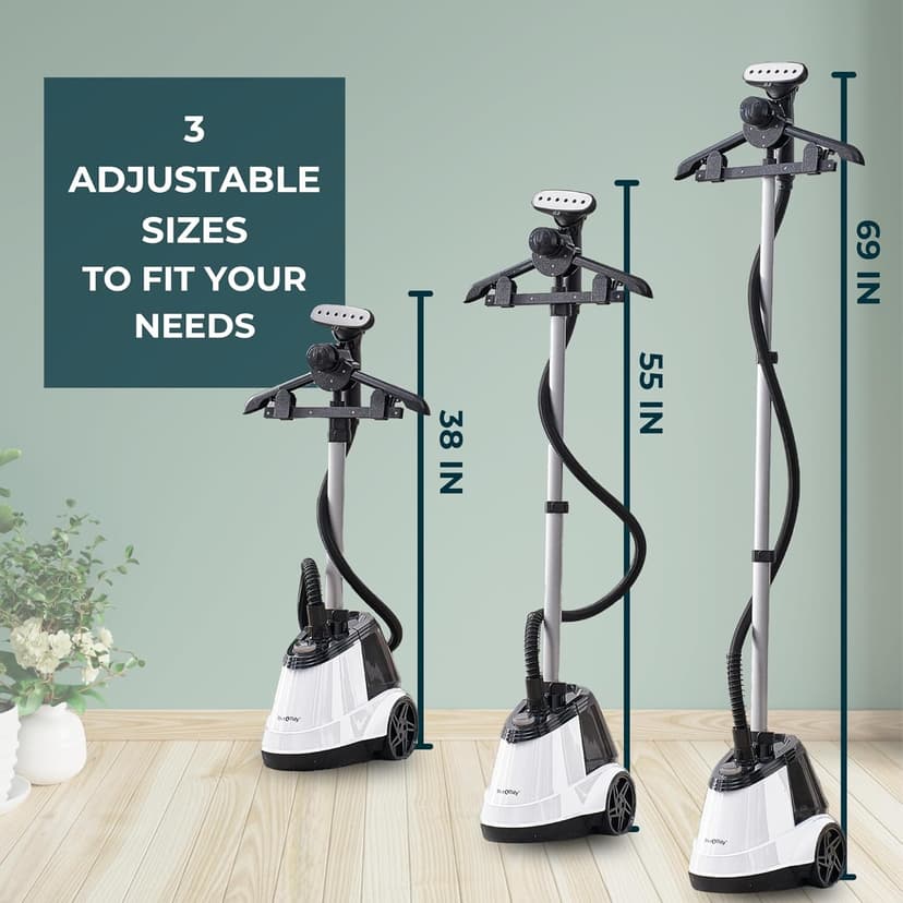 True & Tidy® Heavy Duty Auto Shut-off Commercial Full-Size Garment Steamer, Smart Water Sensor with Beep Alert, 3 Steam Settings, XL 2.9L Tank, 1800 watts, 90+min of Continuous Steam (White, Smart)