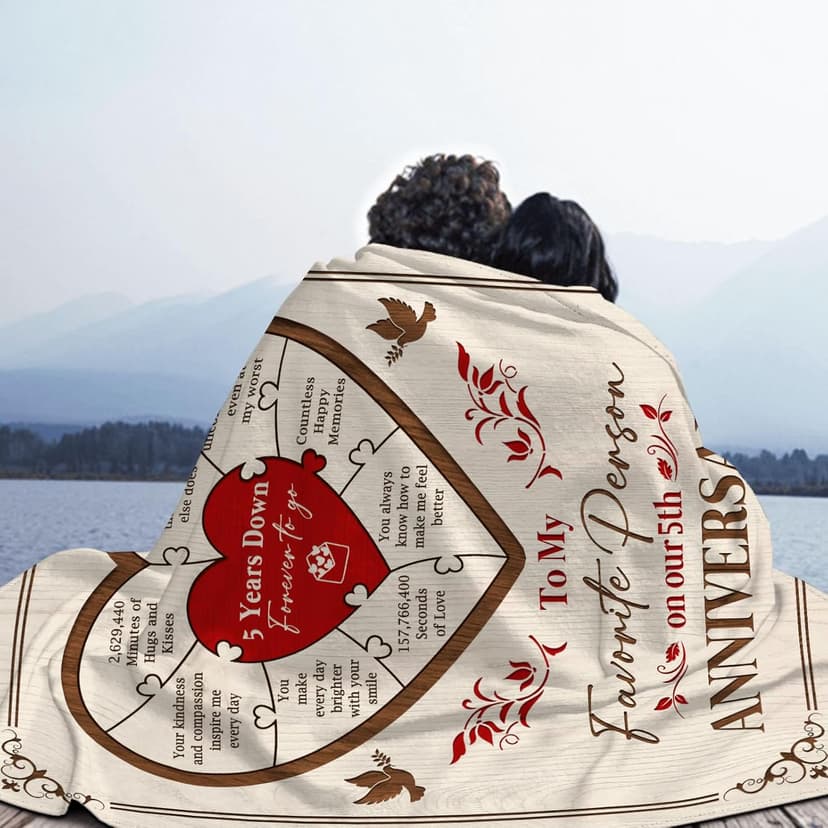 5 Year Anniversary Blanket Gift - 5 Year Anniversary Wedding Gifts for Him Her, 5th Anniversary Marriage Gifts for Husband Wife, Happy 5th Anniversary Blanket for Couple, 60"x50"