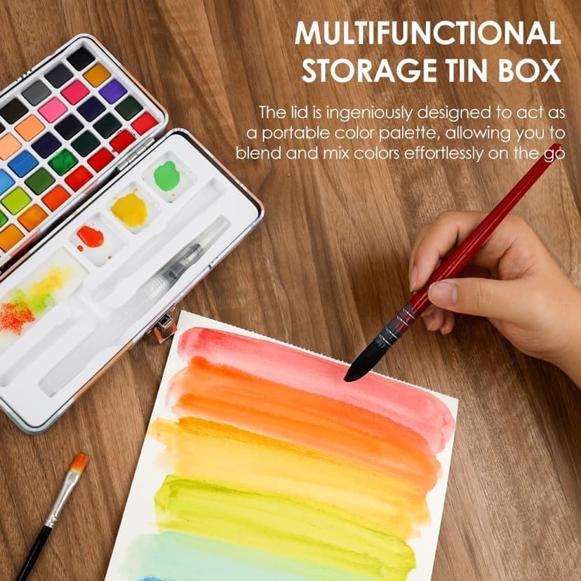High Pigment Paints, Blendable Colors, Portable Travel Case, Painting, Sketching, Illustration, Beginner And Hobby Artists Grabie 50 Color Watercolor Paint Set with Brush Pens B0BJPQ3TKS