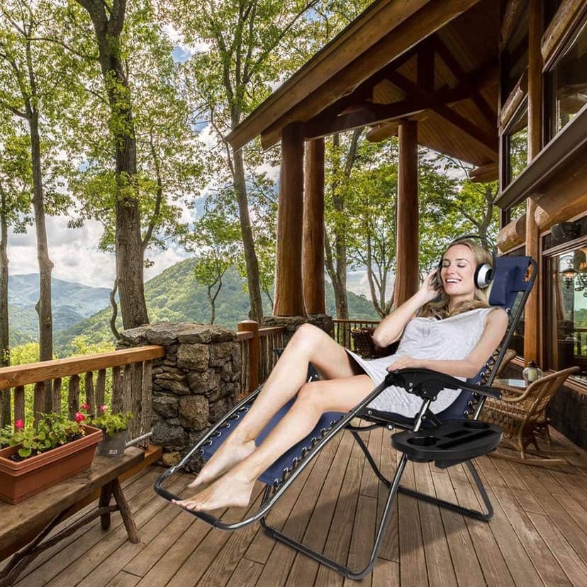 VINGLI Upgraded Zero Gravity Chair Set of 2 Lounge Outdoor Chairs with Trays and Pillows, Folding Patio Recliner Chairs for Backyard Poolside Garden