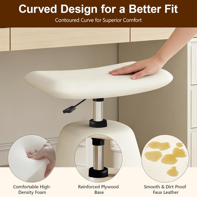 Modern Small Vanity Chair with Armless for Small Space, Entryway, Cute Swivel Makeup Chair with Adjustable Height, PU Leather Upholstered Home Office Desk Chair for Living Room, Bedroom, Vanity