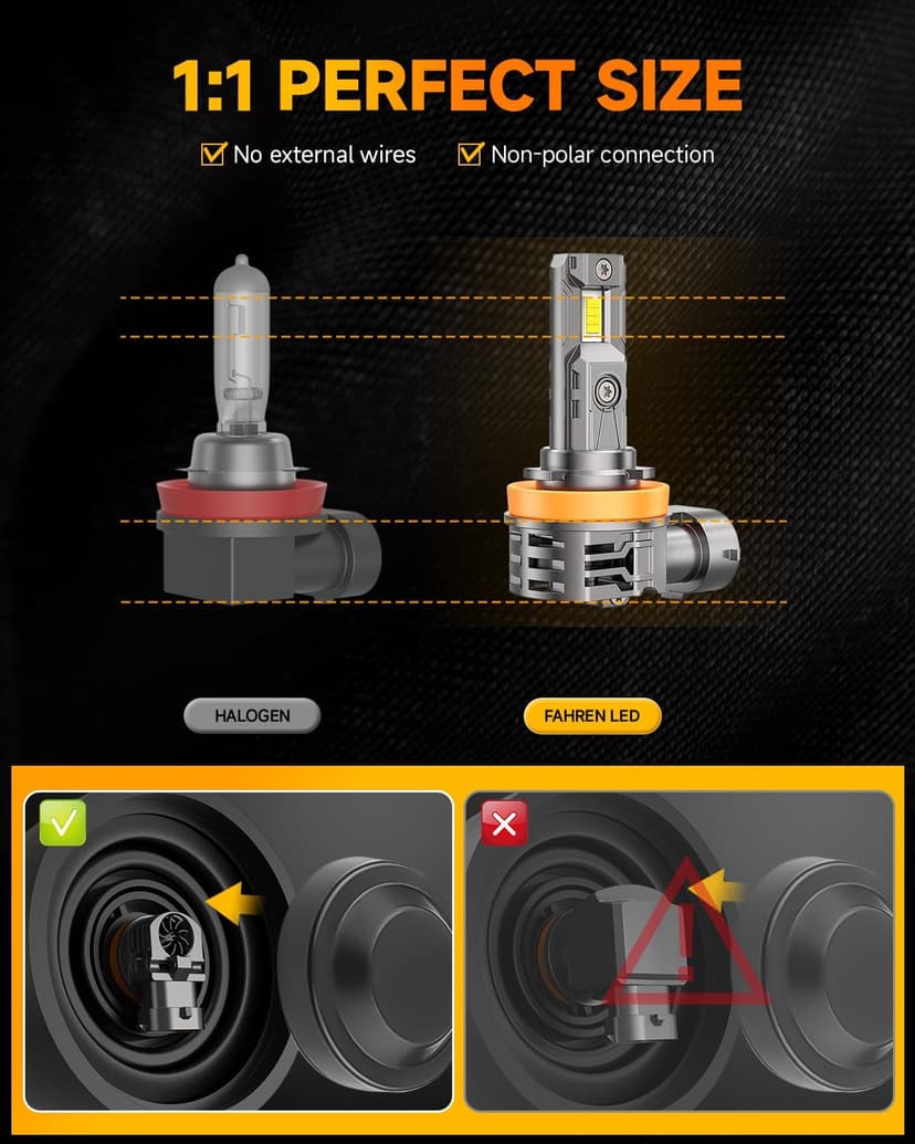 FAHREN H11 9005 Light bulbs combo, 110000LM 13X Super Bright H9 H8 HB3 off-Road Use or Fog light Bulbs, 6500k White Non-Polarity Plug and Play, Pack of 4