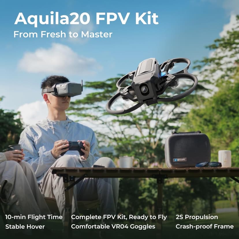 BETAFPV Aquila20 FPV Kit with Altitude Hold Stable Hover, LiteRadio 4 SE Radio Transmitter, VR04 FPV Goggles DVR Supported, 3 Modes 2S Propulsion System Drone RTF for FPV Beginner Fly Indoor Outdoor