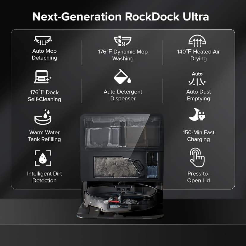 roborock Saros 10 Robot Vacuum and Mop, 22,000Pa Suction, AI Obstacle Avoidance, 3.14-inch Ultra Thin, Intelligent Dirt Detection, Zero Tangling Main Brush, Hot Water Mop & Dock Self Cleaning