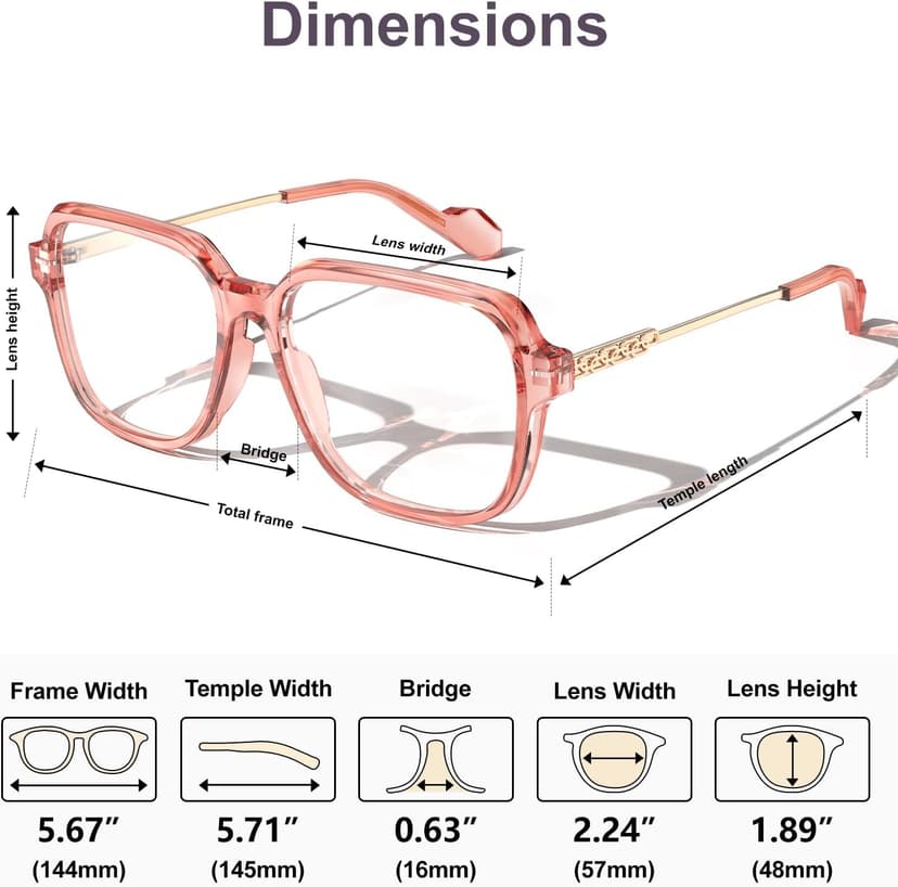 VISOONE Oversized Blue Light Blocking Glasses with Chic Square TR90 Frame and Metal Temple for Women Men REMY