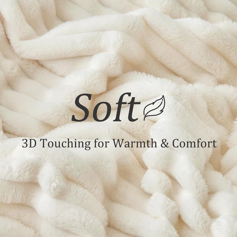 Ultra-Soft Plush Fleece, Cozy, Warm Yet Lightweight, Ribbed Texture, Home Decor, Machine Washable, Giftable, All-Season Use BEDELITE Ribbed Fleece Throw Blanket for Couch, Cream, 50"x60" B0CSFJR66V