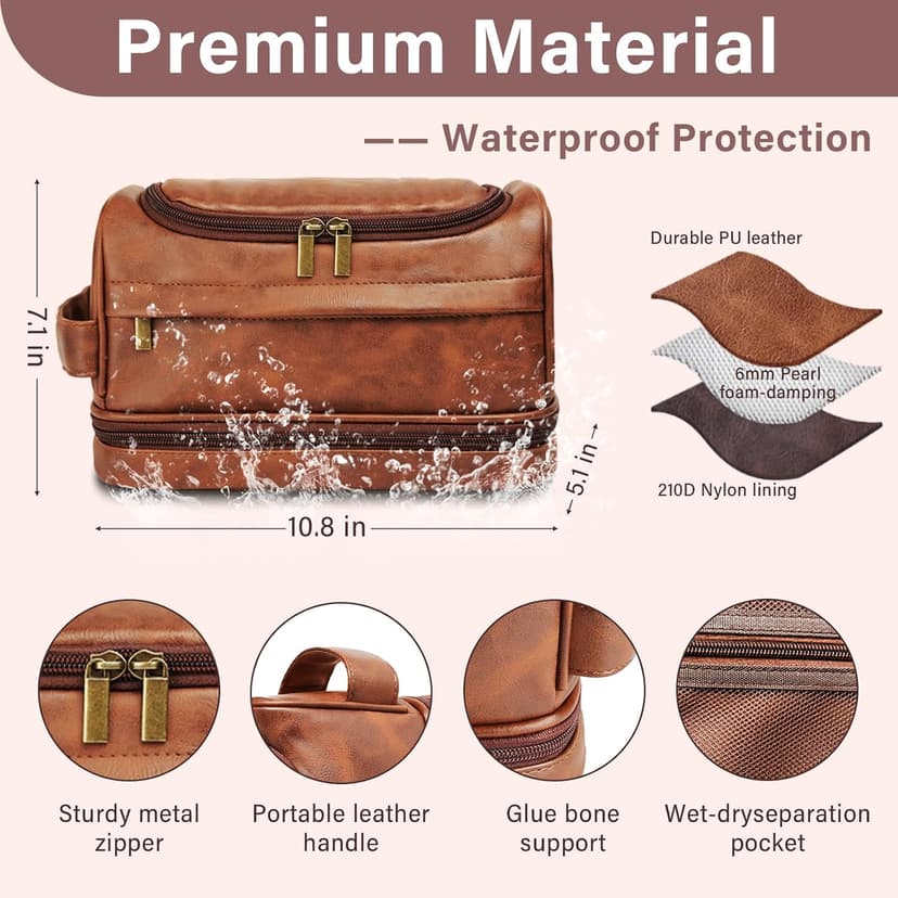 Personalized Toiletry Bag for Men, Custom Toiletries Bag Gifts for Men, Him, Birthday, Anniversary, Graduation, Groomsmen, Dad, Husband, Boyfriend, Leather Engraved Travel Cosmetic Shaving Hygiene Bag B0DZ6SCD7C