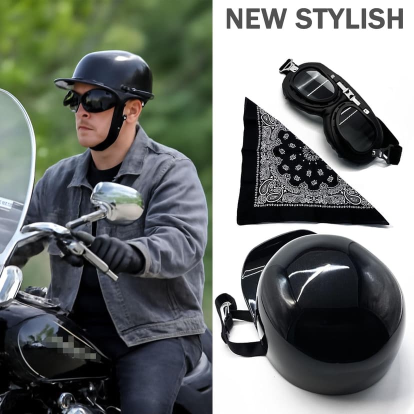 Vintage Open Face Motorcycle Helmet with Goggles, DOT Approved Half Helmet for Men & Women, Retro Jet Scooter Moped Cruiser Chopper Street Bike Helmet