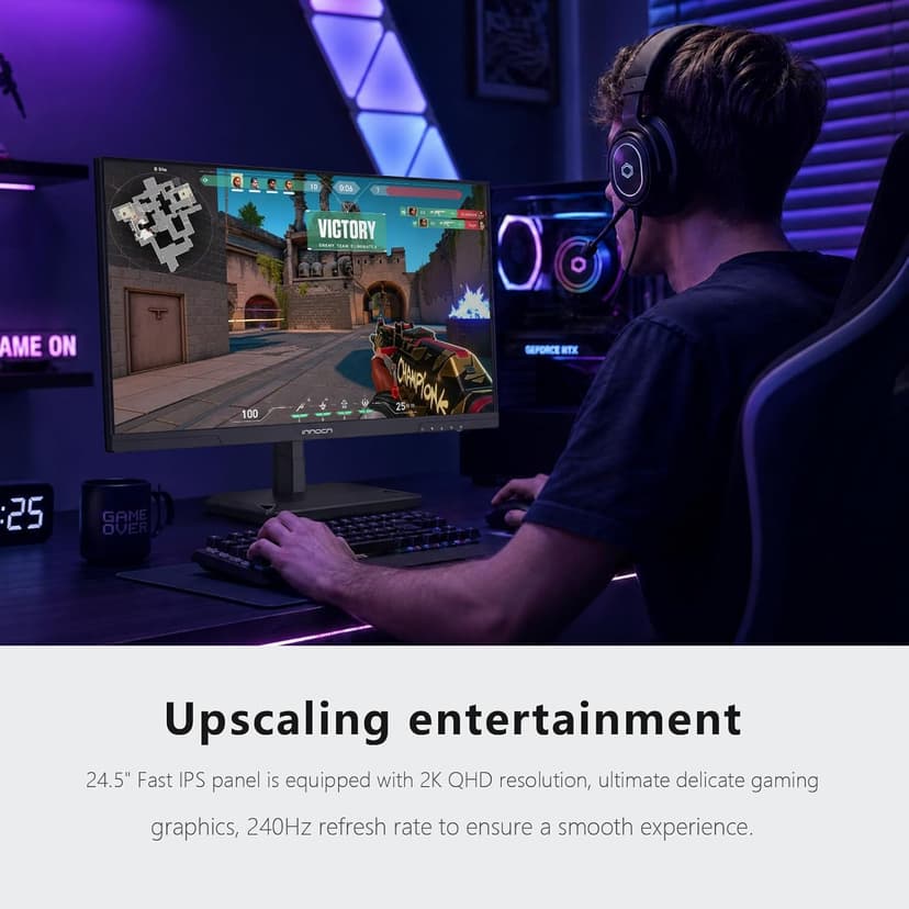 INNOCN 24.5" Monitor 1440P 240Hz QHD 2K PC Desktop Gaming Screen Fast IPS HDMI 2.1 Display, DisplayPort, Built-in Speaker, 25G2S