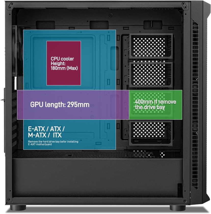 DARKROCK Classico Max Storage Master E-ATX Computer Case with 4x120mm Black Fan, 10 x3.5 HDD+3 x2.5 SDD USB 3.0 Ready, 360mm Radiator Supported, Vertical Slots for GPU Vertically Mount - Black