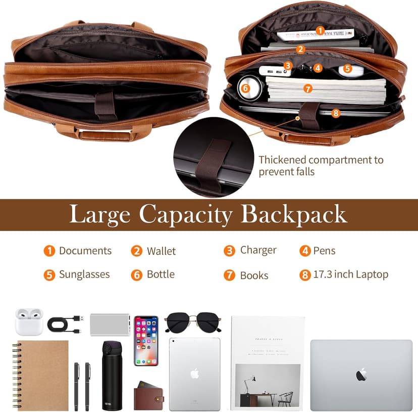 Faux Leather Messenger Bag for Men | 17-17.3 Inch Leather Mens Laptop Bag Leather Briefcasen Convertible Backpack 3 in 1 Computer Handbags Work Bag Shoulder Crossbody Bag Office | Vintage Brown