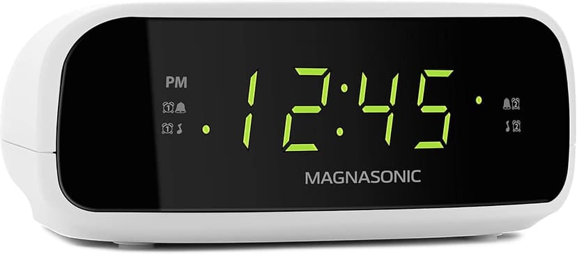 Magnasonic Digital AM/FM Clock Radio with Battery Backup, Dual Alarm, Sleep & Snooze Functions, Display Dimming Option,White (EAAC201)