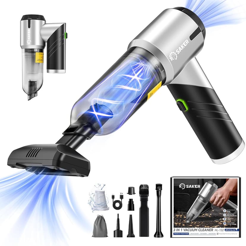 Mini Car Vacuum with Brushless Motor,Air Duster Blower,Rechargeable Foldable Vacuum Cleaner,for Home, Office Pet,Gifts Saker Handheld Car Vacuum Portable Cordless17000Pa HL132 Black B0D8PQHYV3