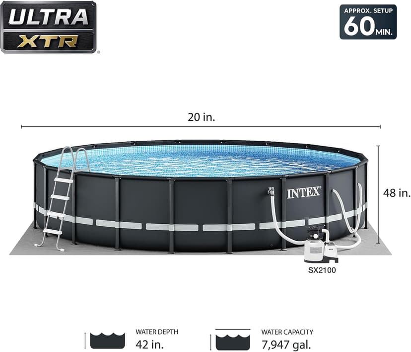 INTEX 26333EH Ultra XTR Deluxe Above Ground Swimming Pool Set: 20ft x 48in – Includes 2100 GPH Cartridge Sand Filter Pump – SuperTough Puncture Resistant – Rust Resistant – Easy to Assemble