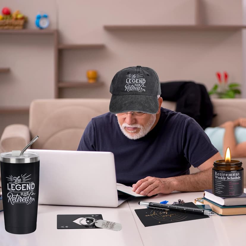 Kolewo4ever 9 Pcs Retirement Gifts for Men Christmas Gifts for Men 2025 Happy Retirement Gift for Coworker,Teachers,Dad,Grandpa Best Retire Gift Box with Insulated Tumbler Baseball Cap Socks