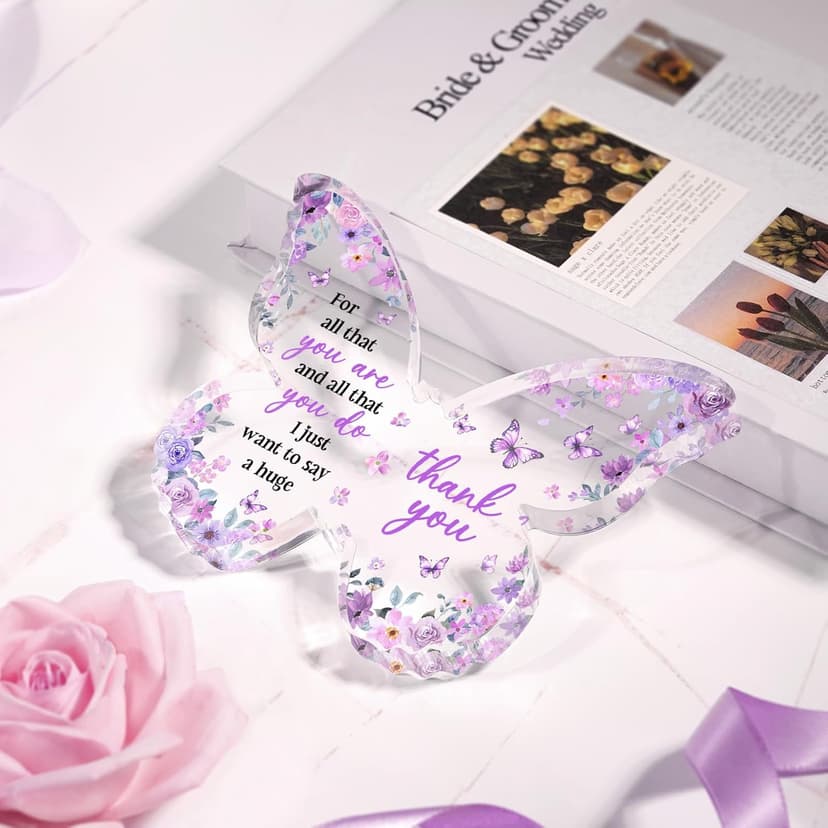 Thank You Gifts for Women, Appreciation Gifts for Teacher Employee Coworker Nurse Friend, 5x3.8x0.5 Inch Purple Butterfly Acrylic Plaque Decor, Graduation Wedding Thank You Grateful Gift Bulk