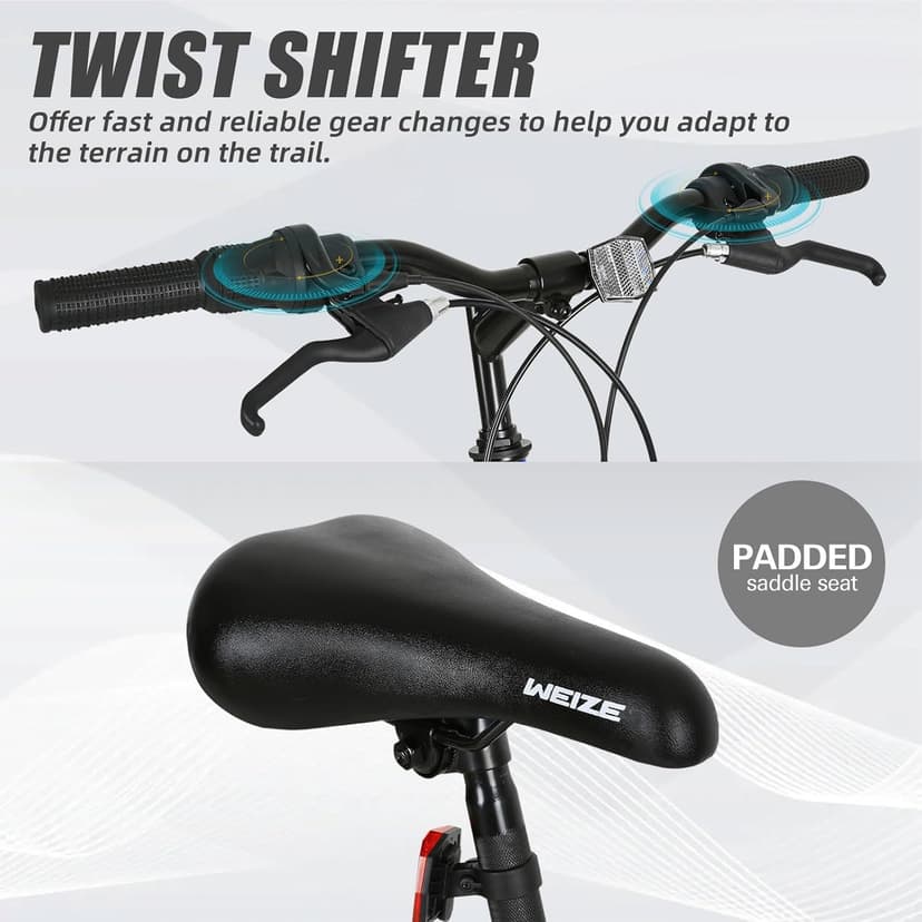 WEIZE Mountain Bike, 26/27.5 inch Outdoor Cycling Bike,18-Speed/High-Carbon Steel/Dual Full Suspension, Adjustable Ergonomic Seat for Men Women Adult, MTB Bicycle with Suspension Fork,Sleek Colors