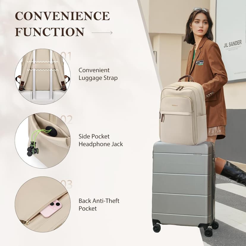 GOLF QUALITY Travel Backpack for Women Personal Carry On Bag Business Weekender Hiking Multilayer Laptop Bag,16 Inch,Apricot