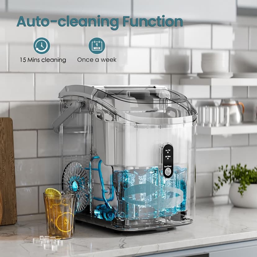 Antarctic Star Countertop Ice Maker with Soft Chewable Pellet Ice, 34lbs/24Hrs, One-Click Operation, Self-Cleaning Portable Peddle Ice Machine with Ice Scoop for Kitchen,Office,Bar,RV (Grey)