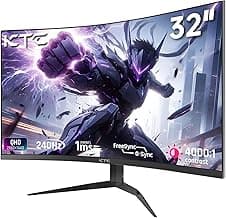 KTC 32Inch 240Hz Curved Gaming Monitor, 1000R VA, QHD(2560x1440p), 4000:1 Contrast, Support FreeSync GSync, HDMI2.0(144hz)/DP1.4(240hz)/Earphone, Tilt, Xbox PS5 Switch, 2K Computer Monitor (Renewed)