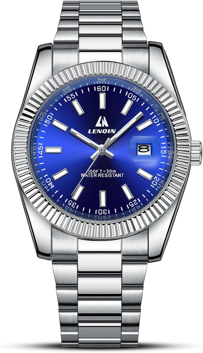 LN LENQIN Mens Watches Waterproof Stainless Steel Watch for Men Analog Quartz Fashion Business Designer Wristwatch