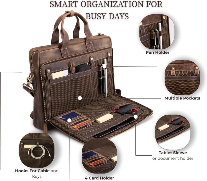 Leather Messenger Bag for Men - Laptop Case, Office Briefcase, Computer Satchel for Laptops