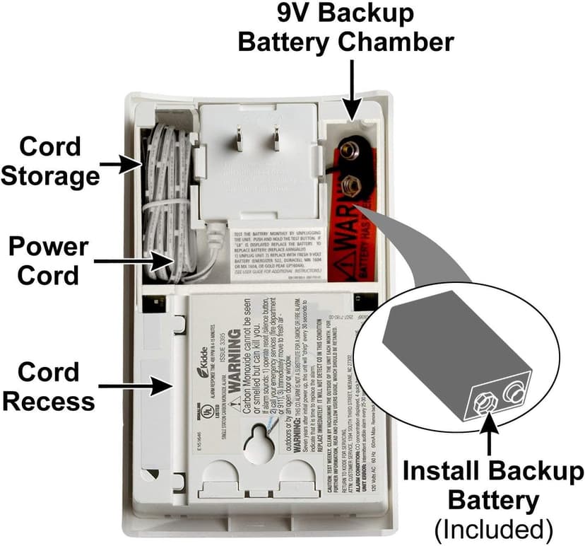 Kidde Carbon Monoxide Detector, Plug-In with 9V Battery Backup, Digital Display, 85 dB Alarm, LED Status Light Indicators, 3rd Edition