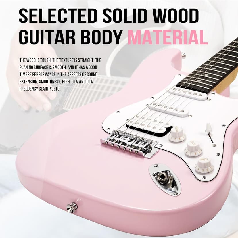 Soulmate 39 Inch Full Size Electric Guitar Starter Kit for Beginners Solid Body, HSS Pickups with 15W Amp, Gig Bag, Capo, Strap, Strings, Cable, Picks (Right-Handed,Pink)