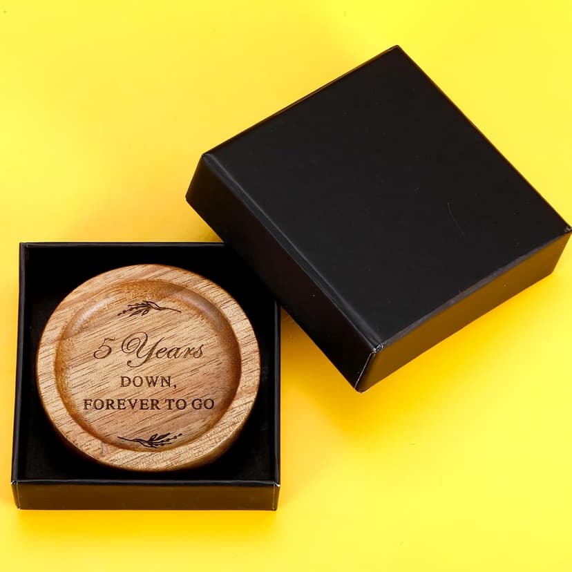 Wooden Ring Dish 5 Year Anniversary Wood Gift for Him Her, 5th Wooden Gifts for Wife Husband, 5 Year Marriage Presents Anniversary for Couple, Fifth Anniversay Present for Women Men