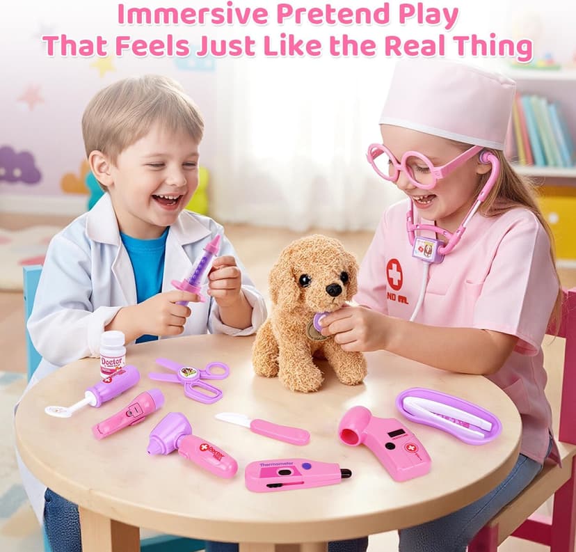A gift for girls birthday Christmas, Encourages caring role play, builds confidence, stays neatly organized Meland Doctor Kit with Puppy for Girls, Pretend Play Toy Gift for Ages 3–6 B09PD6YWF1