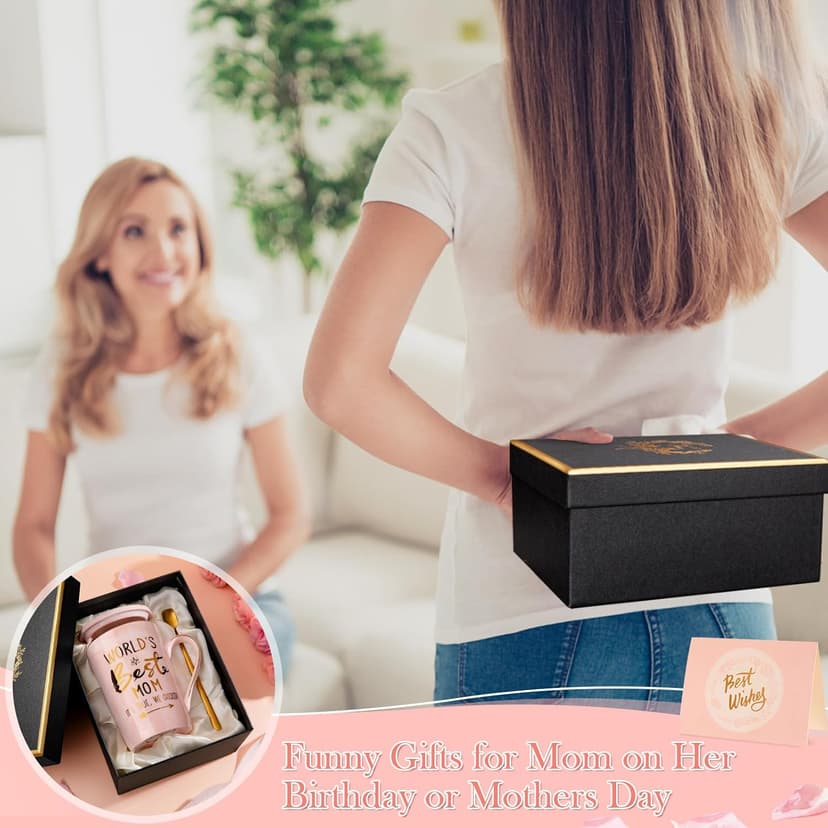 Unique Marble Gold Print Coffee Cup with Lid, Spoon, Greeting Card, Happy Moms Mothers Day Gifts Idea, Luxury Gift Boxed Set Birthday Gifts for Mom from Daughter Son, 14oz Funny Best Mom Mug, Pink B09Z7KFN1Y