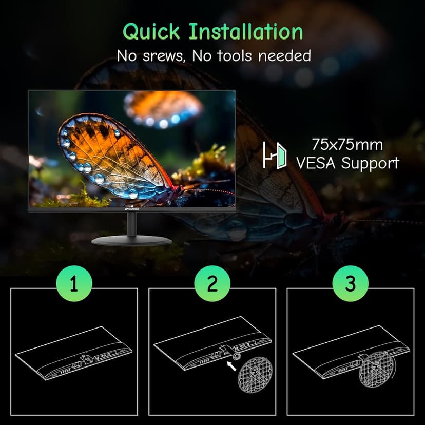 SANSUI Computer Monitor 24 inch Eye Care 1080P Display HDMI,VGA Ports with 178° Viewing Angle/Frame-Less/Tilt/VESA Compatible for Office and Home