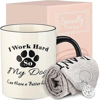 Dog Mom Gifts for Women, Funny Christmas Gifts for Dog Lover, Mom, Sister, Dog Mom Birthday Gifts, Dog Themed Coffee Mug Gift Basket with Socks