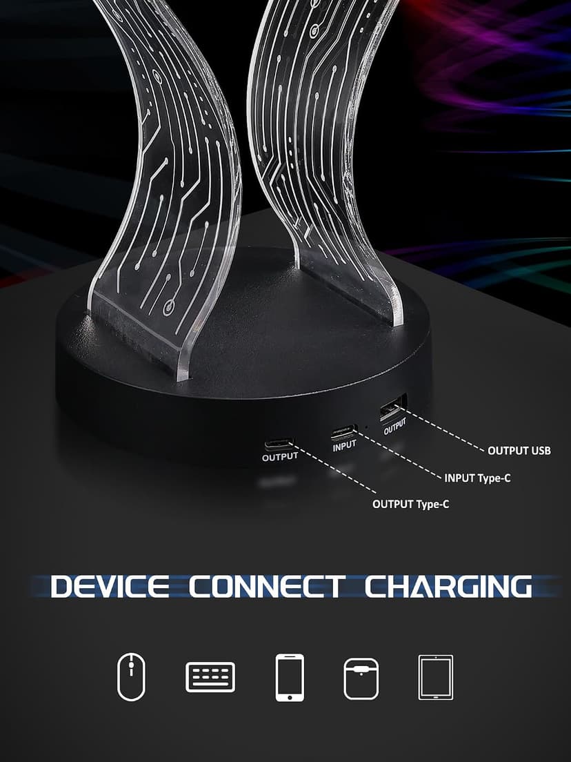 PCB Pattern Acrylic Headset Stand with 1 USB and 1 Type-C Charging Ports, Gifts for Men Boy Father Dad and DJ Music Lovers CoolGift Mart Light Up Headphone Stand, Gifts for Gamers B0DGKV973D