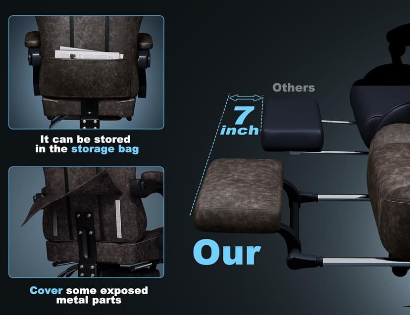 Kslysuty Gaming Chair Breathable Leather with Pocket Spring Cushion,Wide and High Ergonomic Office Chair with Headrest,Computer Gaming Chair with Footrest for Adult and Teen,Brown