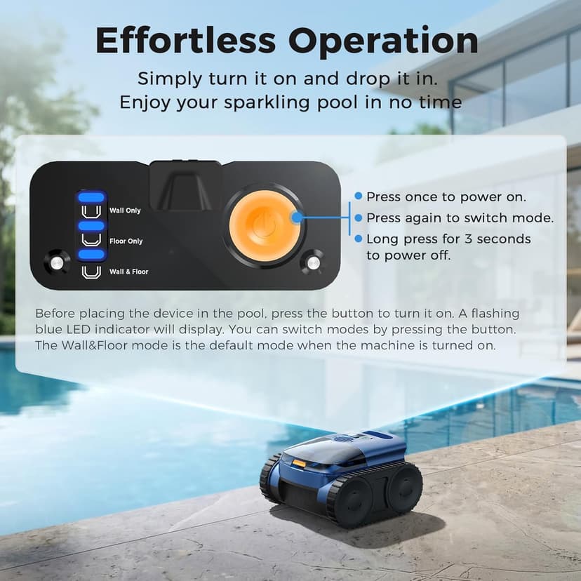 Robotic Pool Cleaner,Cordless Pool Vacuum for Inground Pools,Automatic Pool Cleaner Robot for Pool Floors,Drain Cleaning,Walls,Waterline,2150 Sq.ft,180min Runtime,3H Fast Charging Robot for Spa Pool