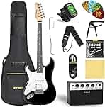 STRICH Electric Guitar Left Hand Beginner Kit, Solid Body 39" Electric Guitar HSS Pick Up for Starter, with 5W x 2 Amp, Bag, Digital Tuner, Capo, Strap, String,Cable, Picks, SST-S20L Black